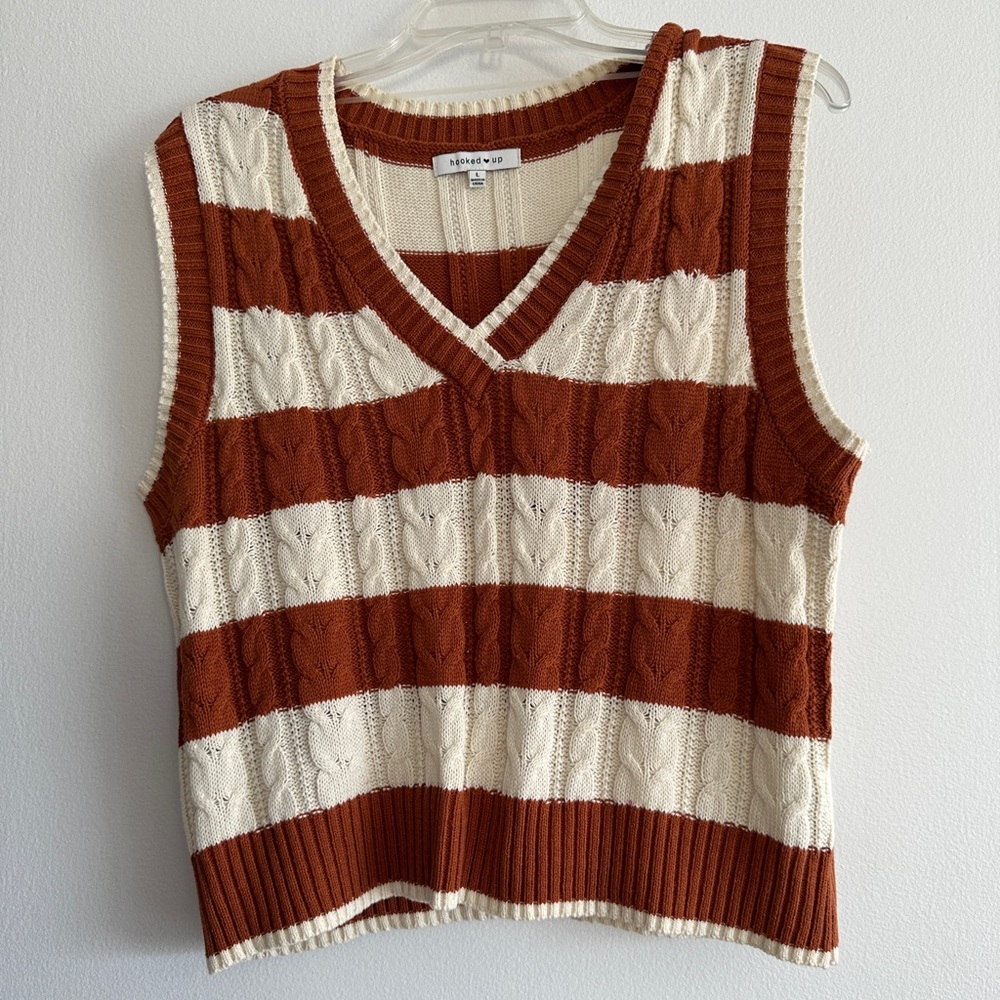 Burnt Orange and Cream Knit Sweater Vest